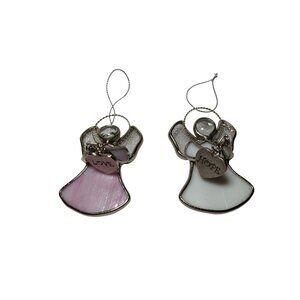 Slag Glass Ornaments Angels Valentines Christmas Gifts Love and Hope Charms 2 pc